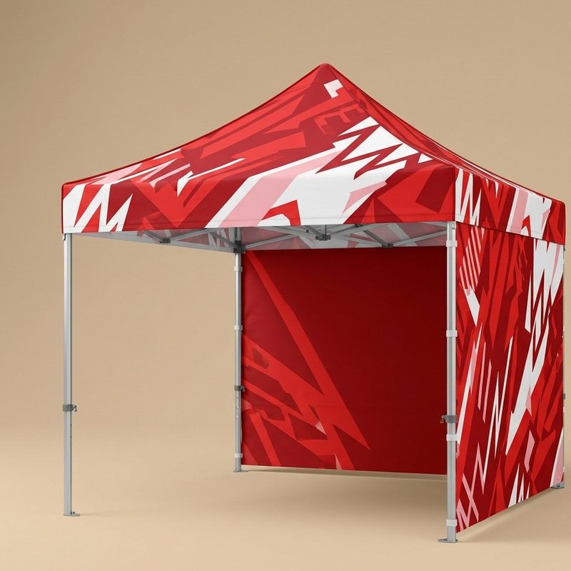Custom Event Tent with red and white branded canopy