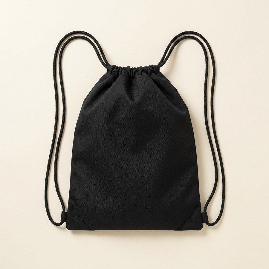 Drawstring Bag — black polyester cinch-top backpack