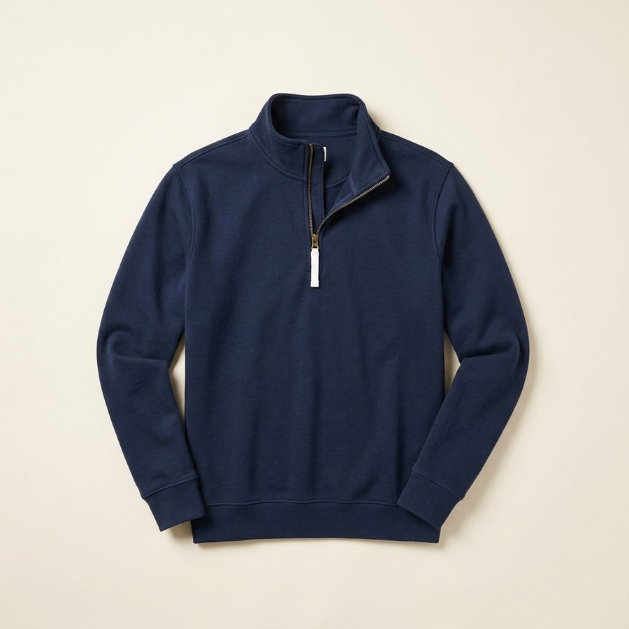 Quarter-Zip — navy blue pullover quarter-zip with mock collar