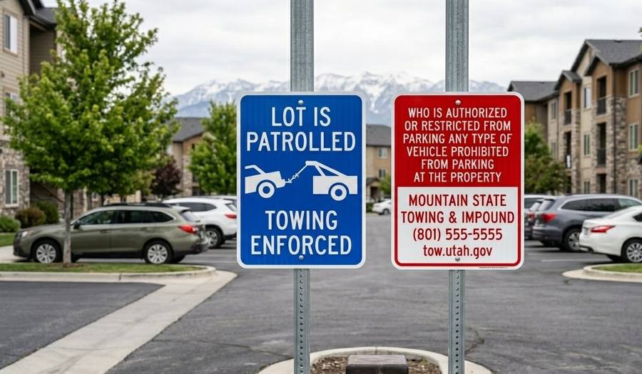 §7 sign pair at apartment complex Utah mountains