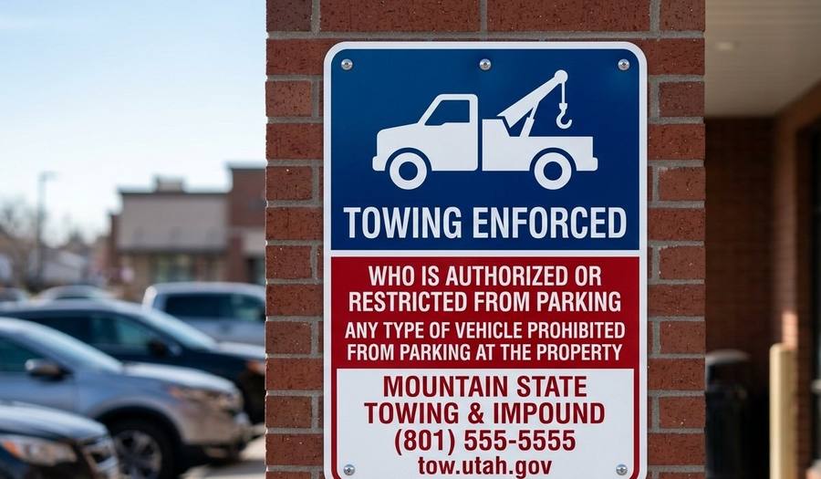 Towing sign on brick wall — commercial property